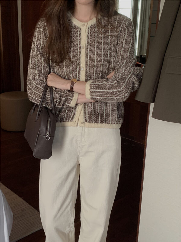 Original price 104.99! 【T.G】Simple and versatile contrast color casual knitted cardigan A18033# CLS