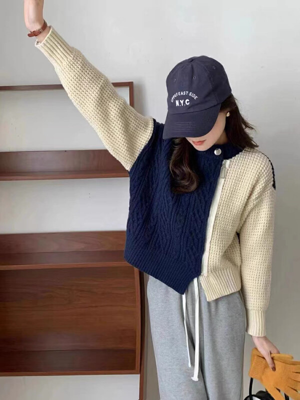 【F·P】Korean Style Colorblock Design Twist Short Warm Sweater 9606FP# HBX