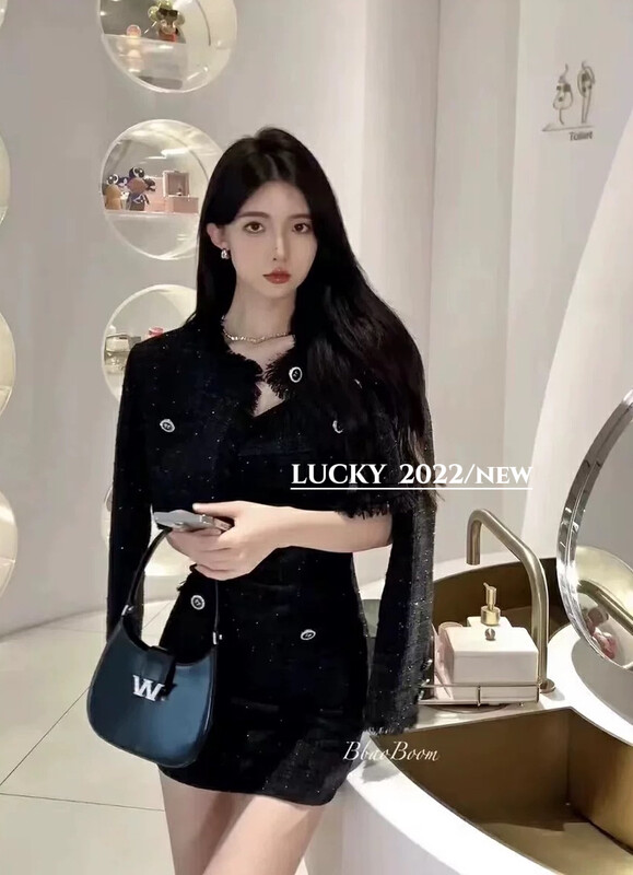 [LUCKY] Temperament Small Fragrance Coat + Celebrity Sling Dress Suit 9630# ZXX