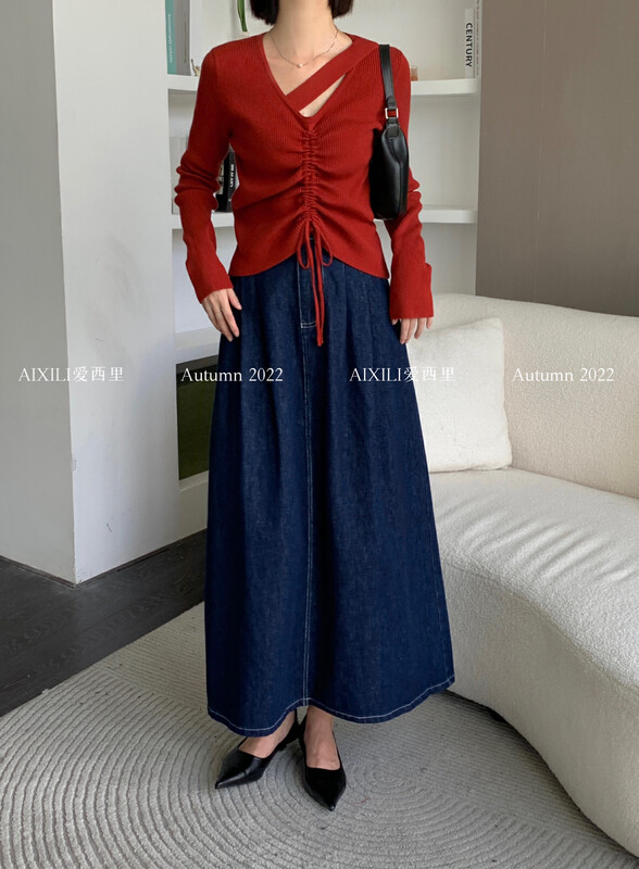 [AIXILI Aixili] Mid-waist slim all-match skirts and skirts slim 7302