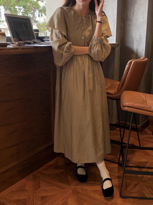 Original price 142.00! [MOXI] Gentle lace lapel loose and slim dress 75945a# CQW