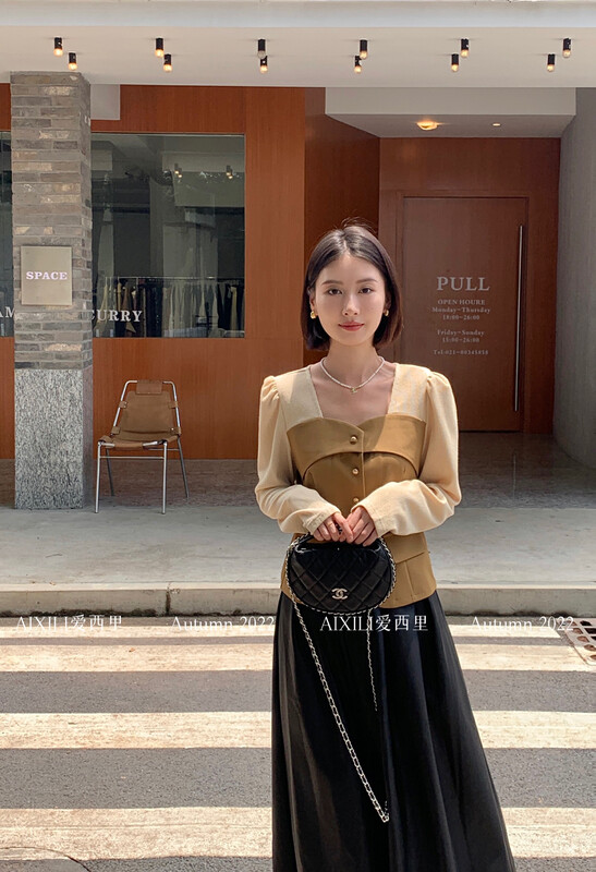[AIXILI Aixili] Square collar shows thin temperament small shirt small shirt single-breasted 7319