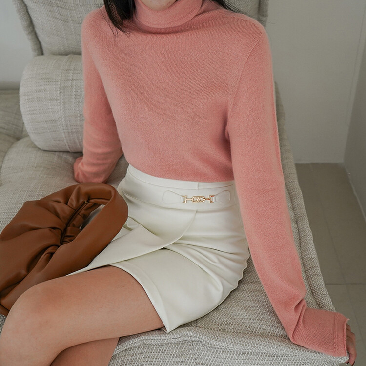[HANNA Hanna] Women's Pile Collar Bottoming Sweater Slim Fit Thin Bright Silk Sweater Women's Bottoming Shirt H6335