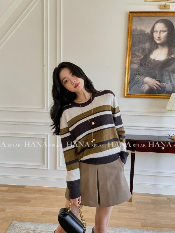 [HANNA Hanna] Simple striped wool sweater round neck pullover daily commuting warm sweater H10633# JHY