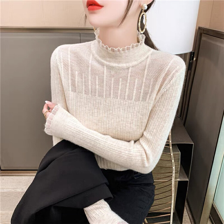 【F·P】Half-high collar slim fit and thin lace knitted sweater M1322# HBX