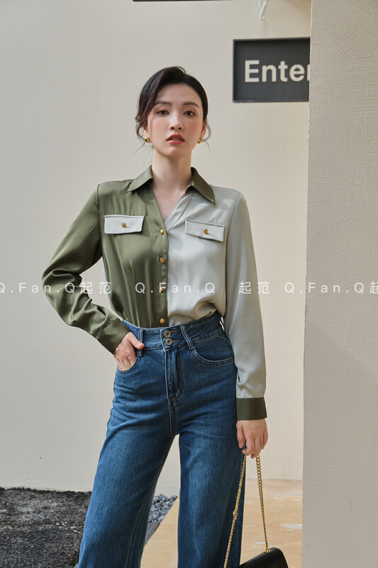 Autumn is new! [Fan] High-density satin special stitching design shirt 80250# JHY