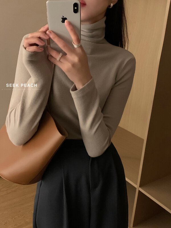 New in winter! 30-color explosion model [SEEK PEACH] clean, comfortable, slim and high imitation high-elastic cashmere bottoming shirt 5858# L