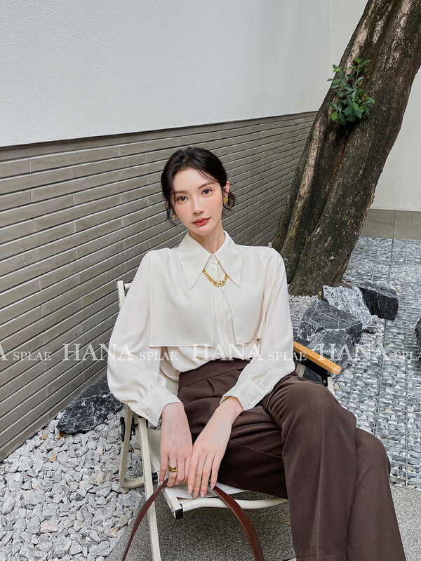 [HANNA Hanna] [Hanna] French elegant printed shirt women's 2022 autumn new shirt (with chain) H10607