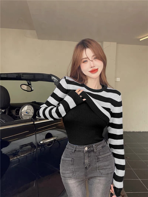 【F·P】Irregular striped short sweater + slim camisole suit 91026# HBX