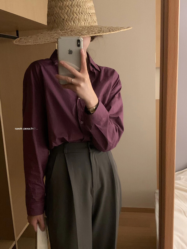 New in early autumn! [SEEK PEACH] Simple solid color comfortable all-match shirt YS1-5532# LL