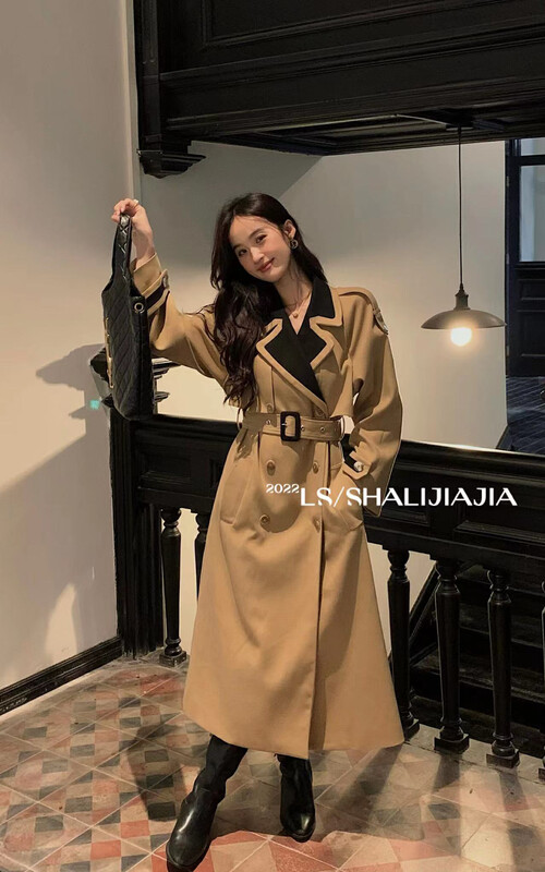 [LS] Korean version of the British style contrasting lapel trench coat (with belt) 2926