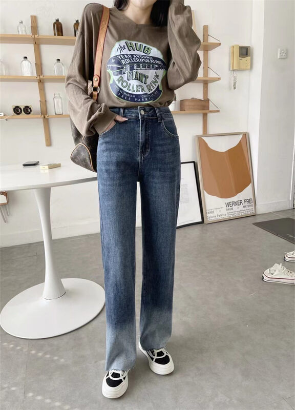 Original price 84.60! [M8 Denim] Colorblock wide leg slim jeans SM1186# LSL