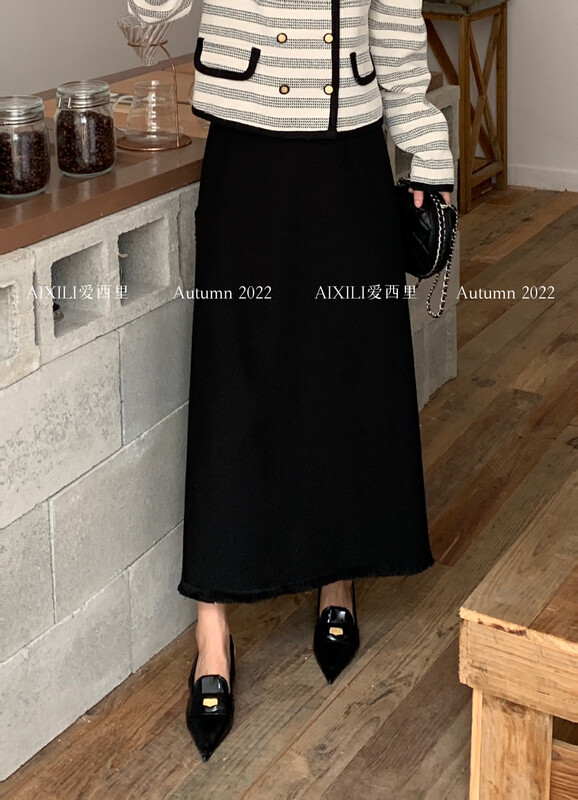 [AIXILI Aixili] With a belt, the bottom edge of the hair is thin and the skirt is a skirt (with a belt) solid color 7358
