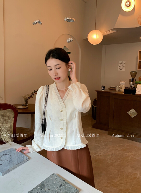 [AIXILI Aixili] Solid color thin shirt small shirt single-breasted 7230