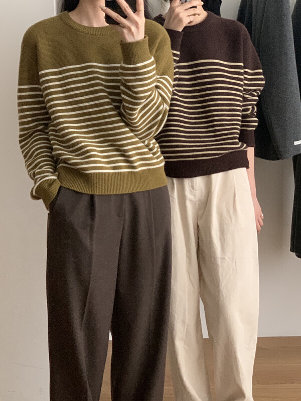 New for winter!  【T.G】Striped loose all-match warm sweater (100% wool) 18617# CLS