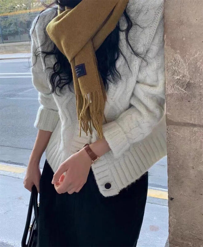 New in winter!【ARE YOU】Round Neck Single Breasted Comfortable Warm Sweater 393# L