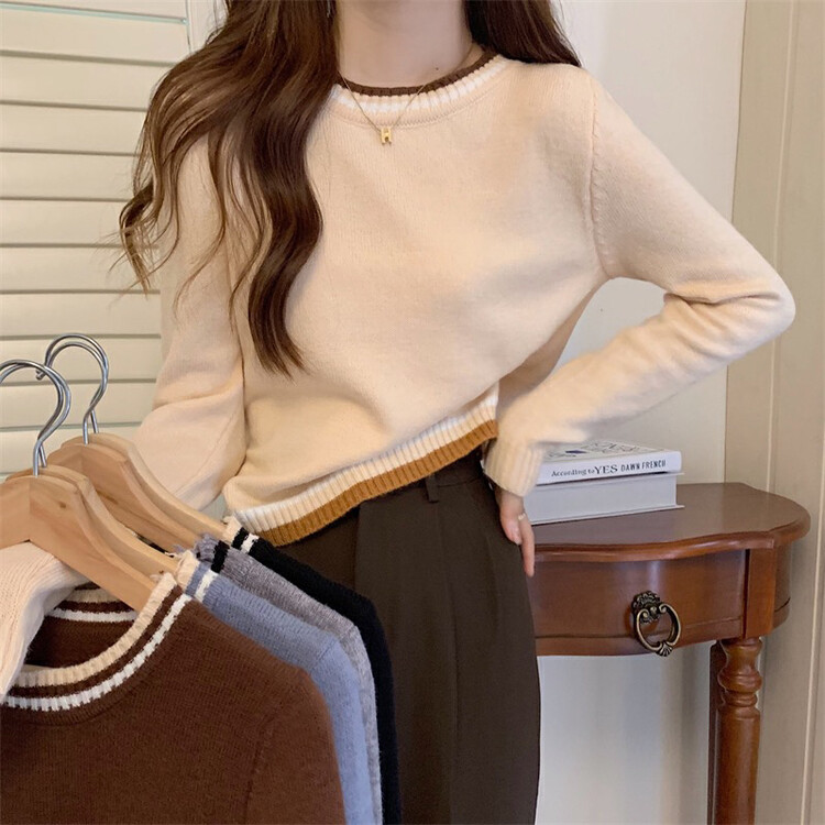 【F·P】Short thermal sweater with contrasting edge design 99041# HBX