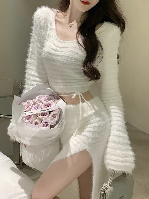 [Amanda] Gentle Wind Heavy Industry Sweater + Casual Versatile Skirt Suit 5277# PCZ