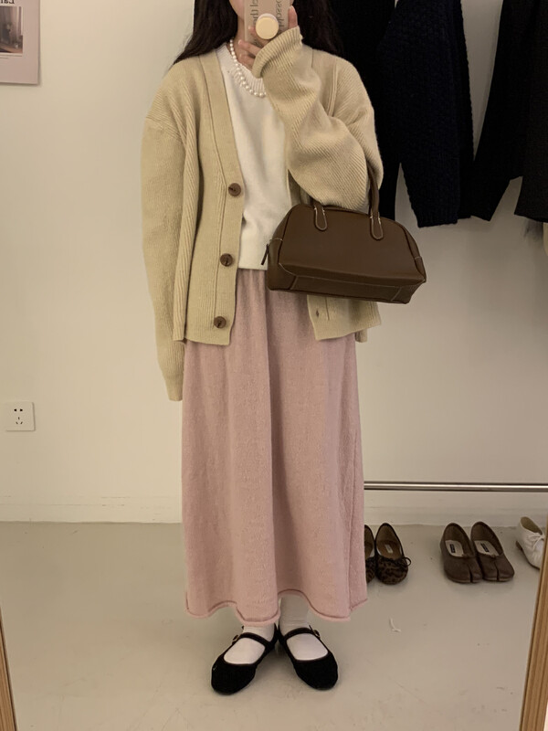 New in autumn!【ARE YOU】Solid color single-breasted comfortable all-match warm sweater 290# L