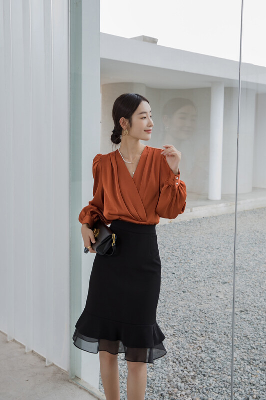 New in early autumn! [Fan] stitching yarn all-match Korean skirt 8699# JHY