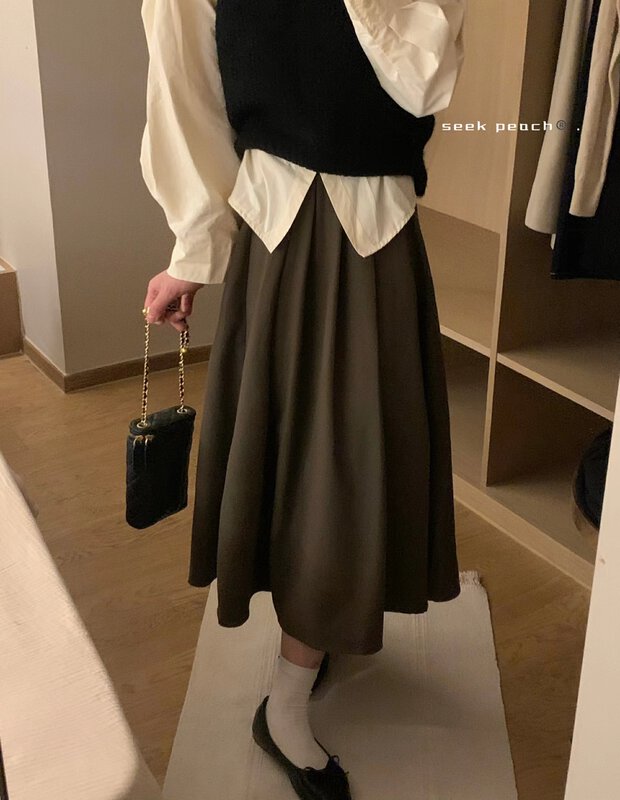 New in autumn!【SEEK PEACH】High waist pleated slim skirt YS1-5800# L
