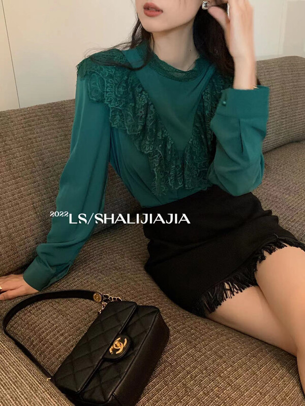 [LS] Retro sweet style stitching lace shirt 60193