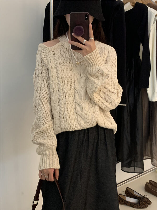 New in autumn! [ARE YOU] Off-the-shoulder comfortable and versatile loose warm sweater 156# L