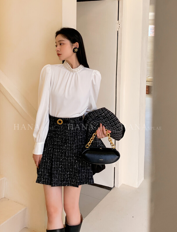 [HANNA Hanna] [Hanna] French elegant chiffon shirt women 22 new autumn stand collar chiffon shirt H10561