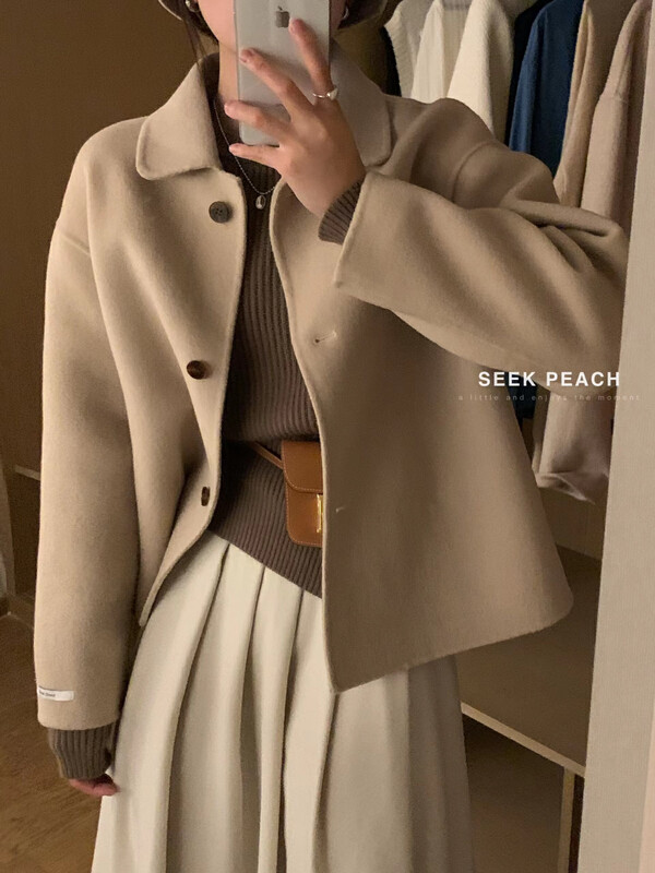 【SEEK PEACH】Korean style single-breasted wool coat (including 100% wool) 9901# L