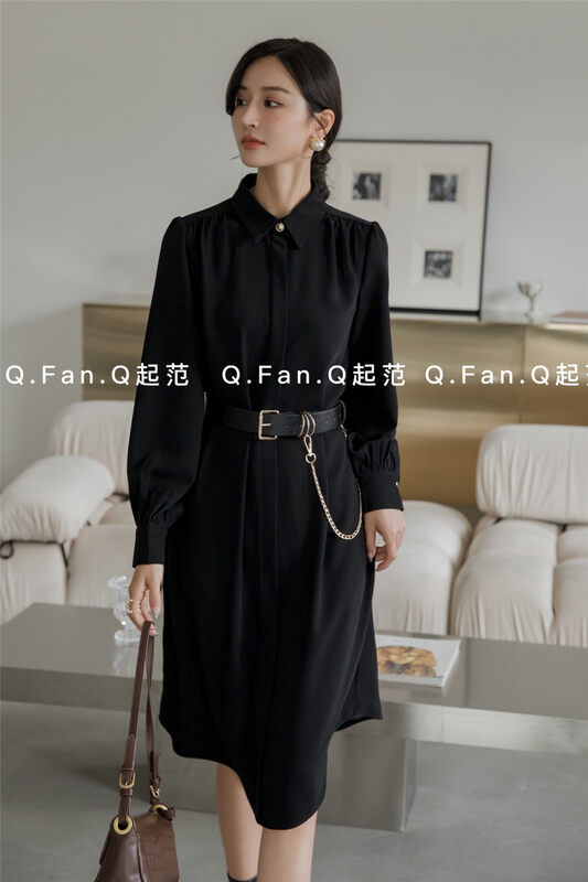 Original price 126.33! [Qi Fan] Niche temperament slim dress (with belt) 7710# JJ