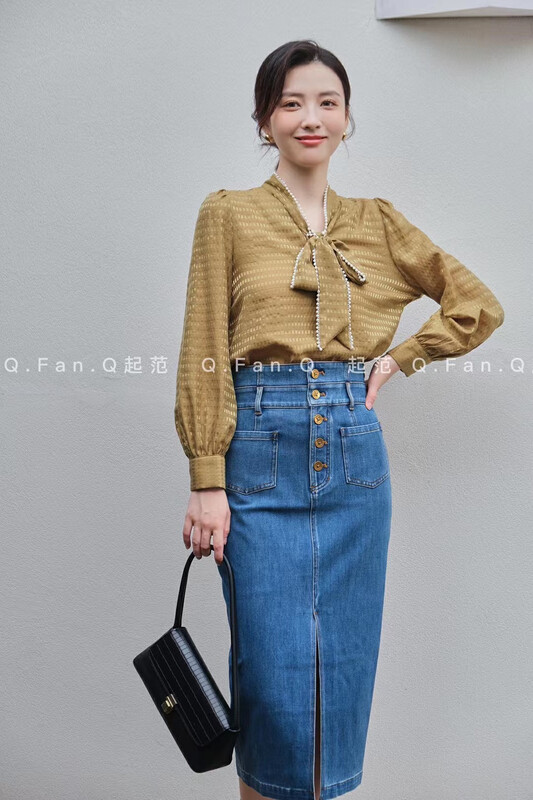 Autumn is new! [Fan] Temperament Heavy Industry Streamer Design Puff Sleeve Shirt 80213# JHY