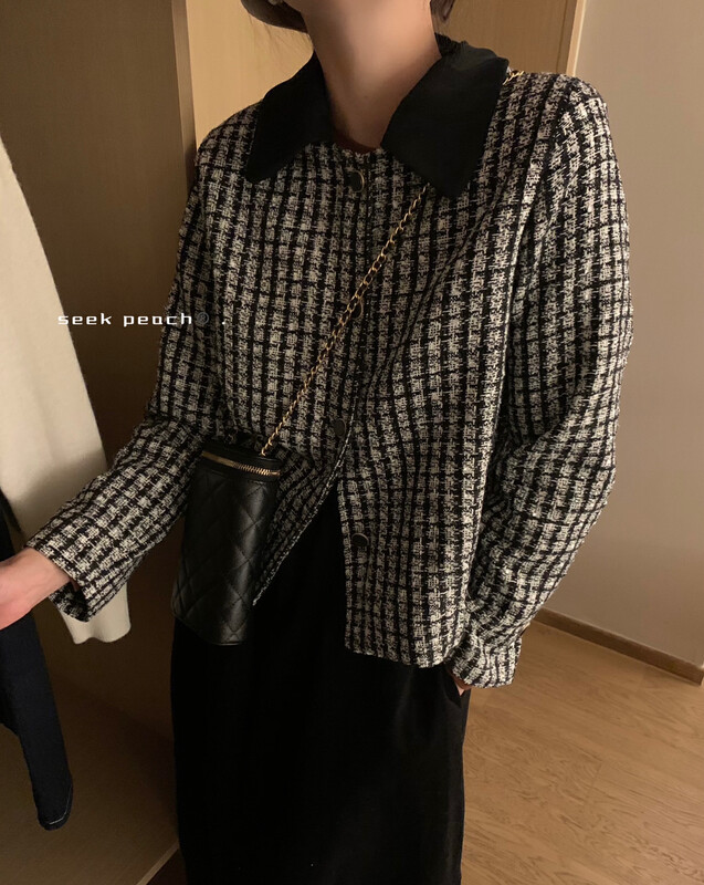 New in autumn! [SEEK PEACH] French retro small fragrance single-breasted short coat 5651# L