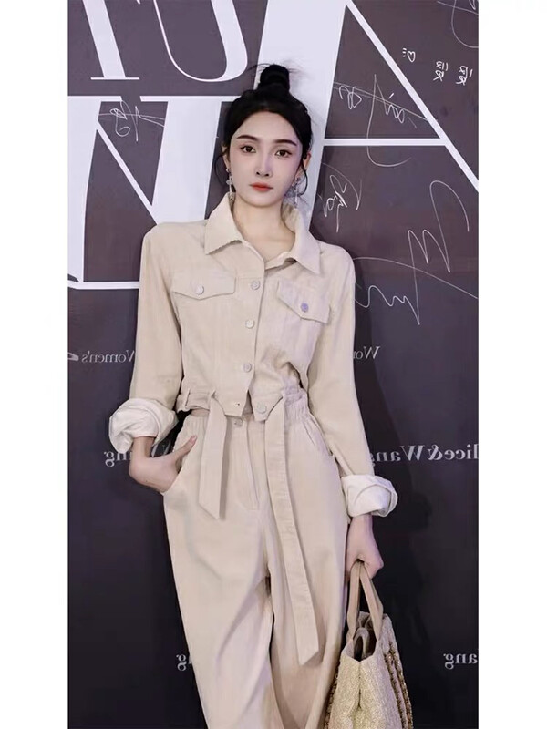 【Ou Zhengsha】Simple short jacket + comfortable casual pants two-piece suit (with belt) 19170# JJ