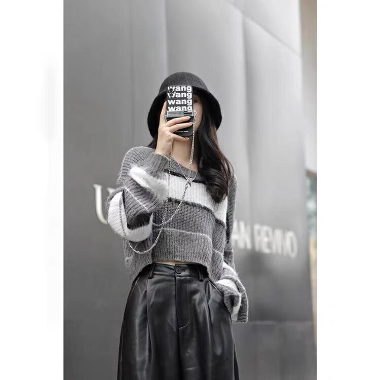 New in winter! [Ouzhengsha] Contrast striped mohair casual warm sweater 19132# JJ