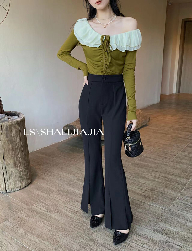 【LS】Korean version all-match high-waisted micro-flare trousers 51053# JHY