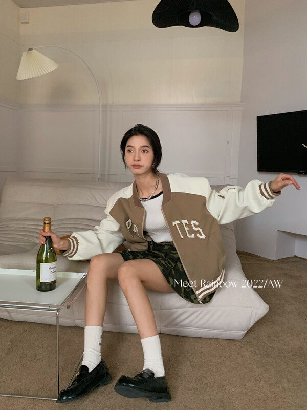 New in autumn! [MEET RAINBOW] Alphabet trend retro Western style short coat 06137# LSL