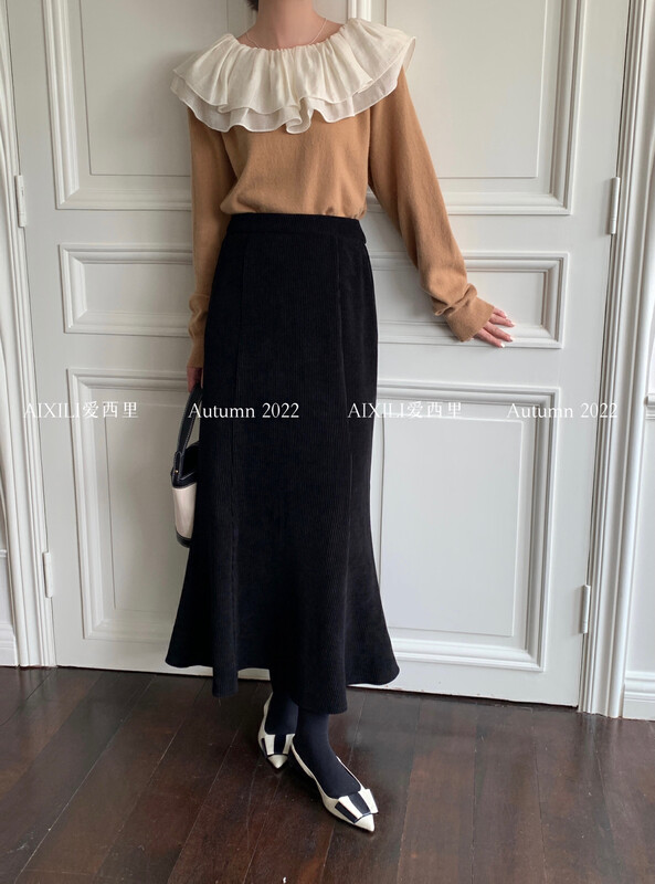 [AIXILI Aixili] Mid-waist solid color thin fishtail skirt skirt temperament skirt 7539