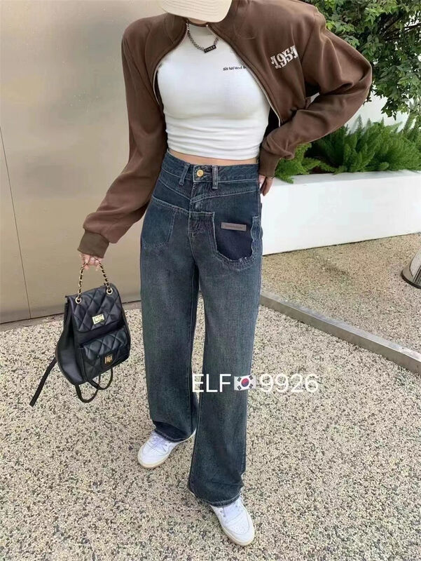 New in autumn! [X2 square] straight high waist comfortable all-match jeans YS1-9926# L