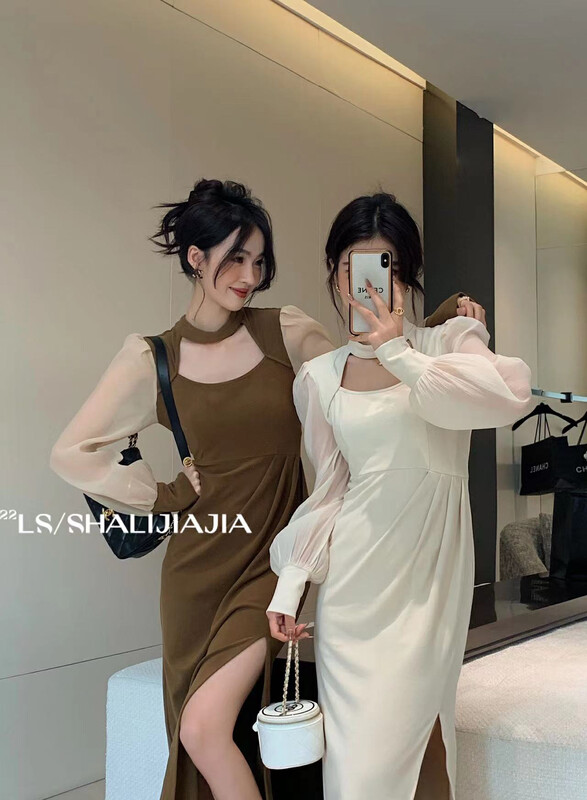 [LS] Temperament sexy halter neck square neck dress 51078