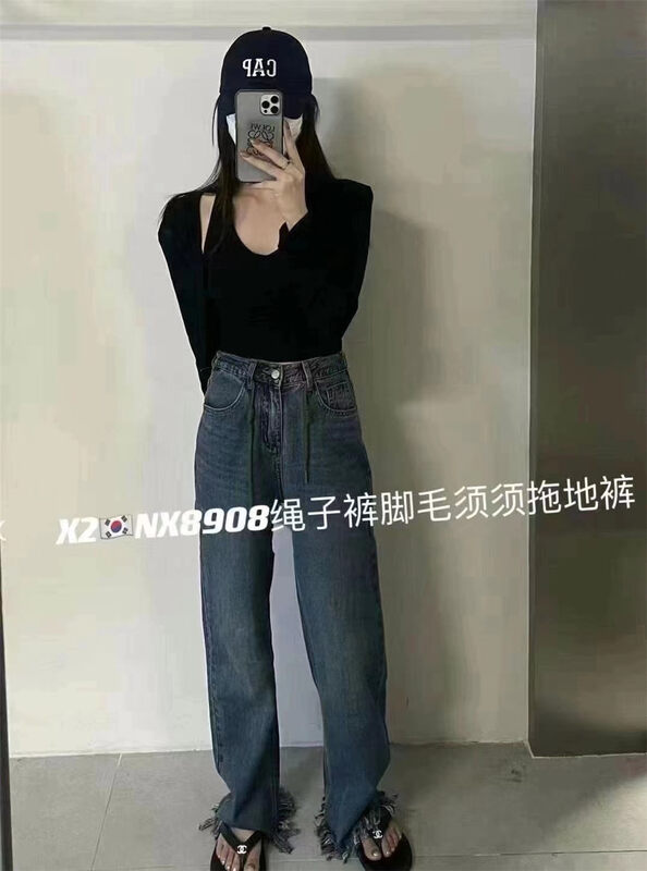 New in autumn! [X2 square] color-blocking comfortable all-match jeans 8908# L