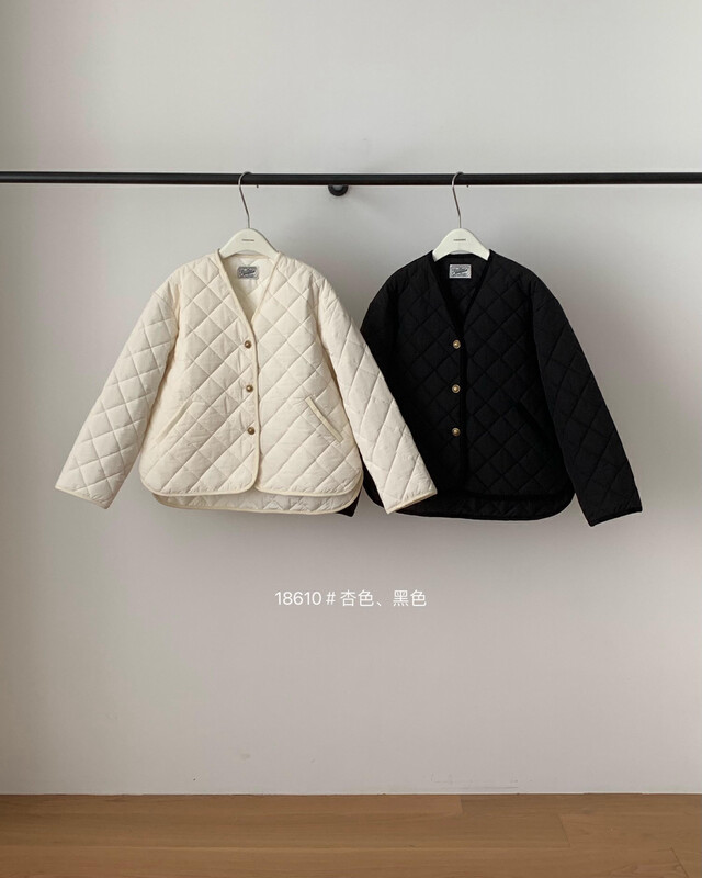 [T.G] Textured solid color versatile V-neck thermal cotton jacket 18610# CLS