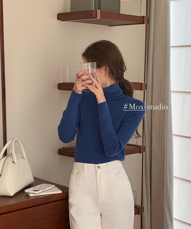 New in autumn! [MOXI] Korean version of solid color all-match bottoming shirt (including 9.5% wool) 58792# CQW
