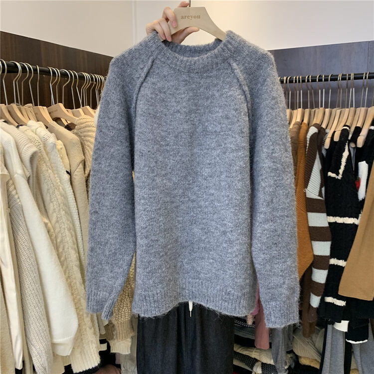 New in winter!【ARE YOU】Round Neck Loose Comfortable Warm Sweater 392# L