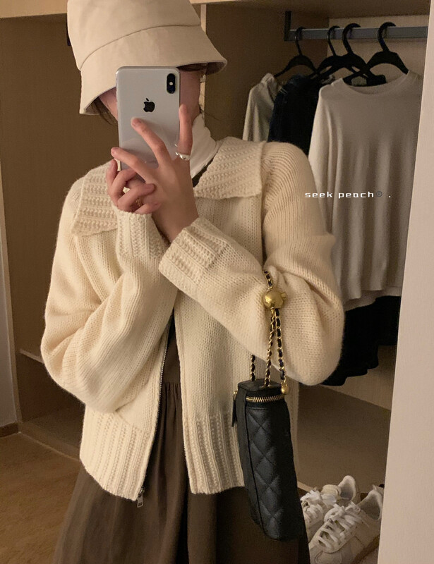 New in autumn! [SEEK PEACH] Lapel zipper design all-match warm sweater 11850# L