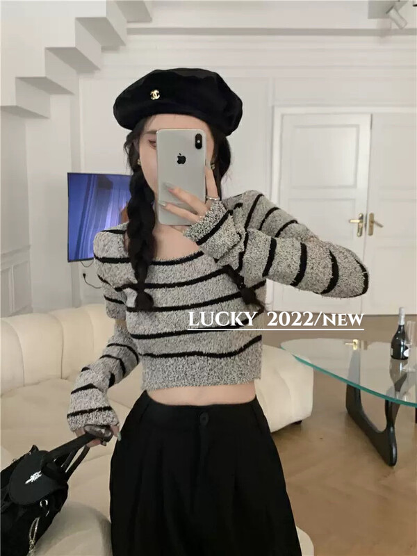 【LUCKY】Colorful Striped Furry Short Shirt (with Sleeves) 9553# ZXX