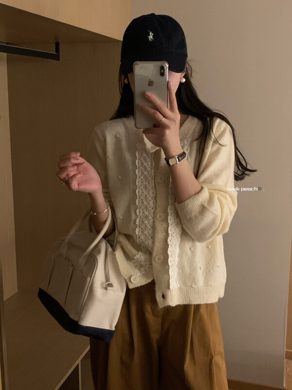 New in early autumn! [SEEK PEACH] round neck single-breasted color-blocking comfortable knitted cardigan 11829# L