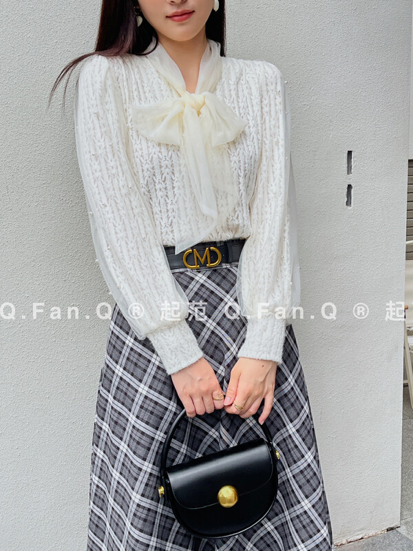 Autumn is new! [Fan] Korean velvet fabric V-neck bow shirt 80335# JHY