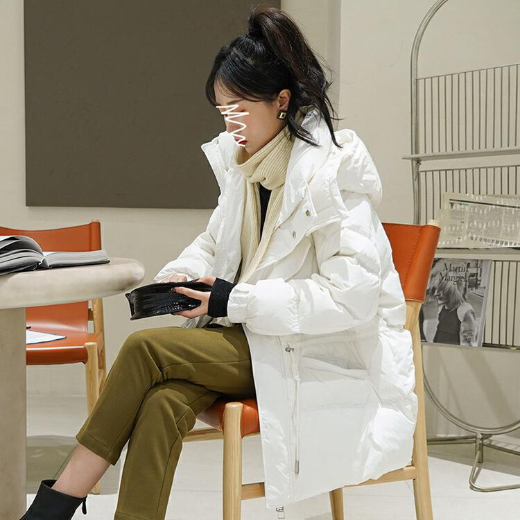 [HANNA Hanna] Hooded down jacket thickened warm mid-length down jacket down jacket H6809