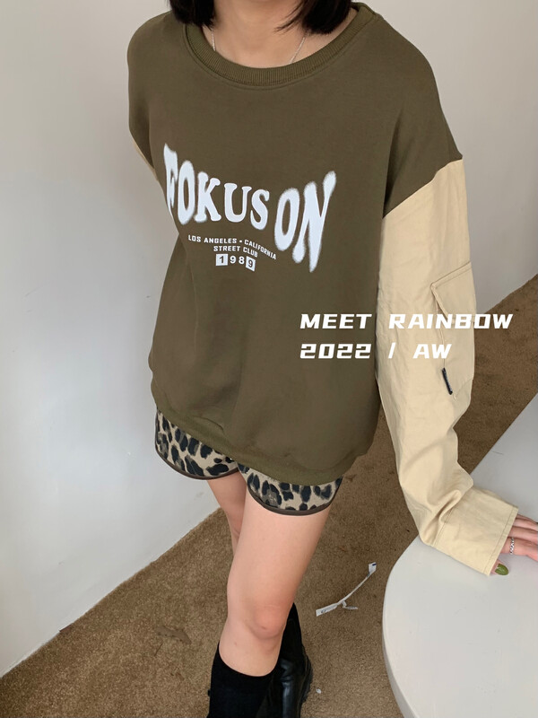 Autumn is new!【MEET RAINBOW】Tooling sleeve stitching round neck sweater 06160# LSL