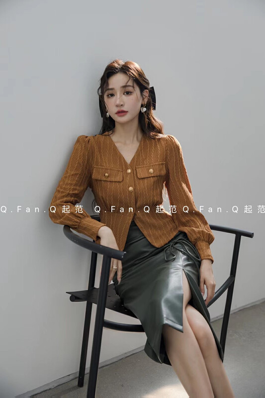 New in autumn!  [Fan] French elegant slim fit slim puff sleeve shirt 80328# JHY